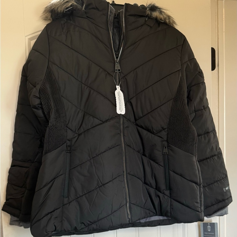 New Womens Free Country Jacket with Faux Fur Trim